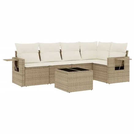 Salon de jardin avec coussins 6 pcs beige résine tressée 2