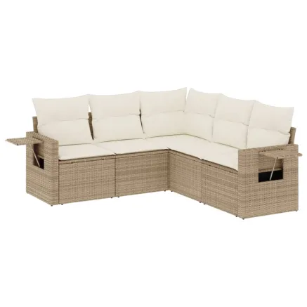 Salon de jardin avec coussins 5 pcs beige résine tressée 2