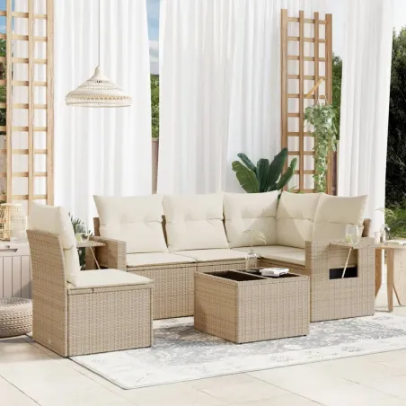 Salon de jardin avec coussins 6 pcs beige résine tressée