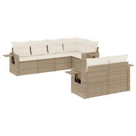 Salon de jardin avec coussins 7 pcs beige résine tressée 2