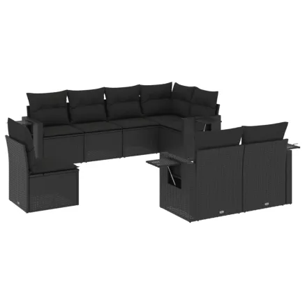 Salon de jardin 8 pcs avec coussins noir résine tressée 2