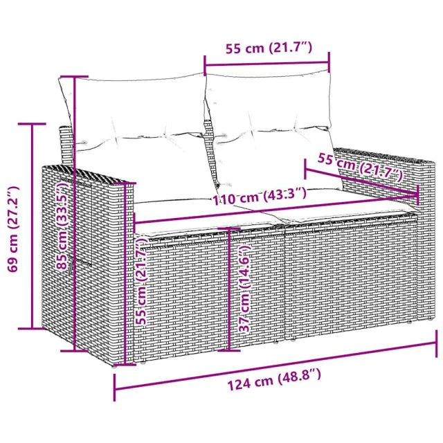 Salon de jardin 8 pcs avec coussins marron résine tressée