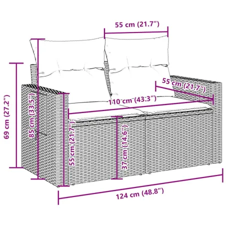 Salon de jardin 8 pcs avec coussins marron résine tressée