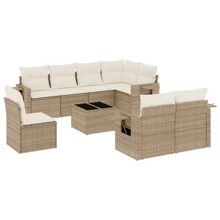 Salon de jardin avec coussins 9 pcs beige résine tressée 2