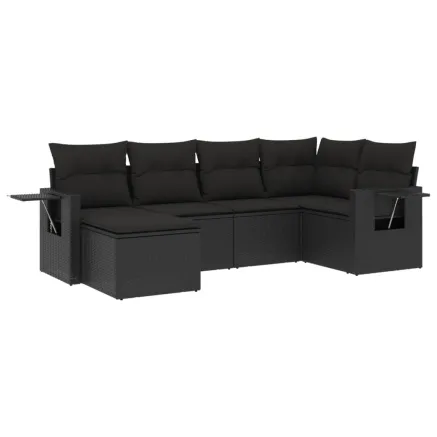 Salon de jardin 6 pcs avec coussins noir résine tressée 2