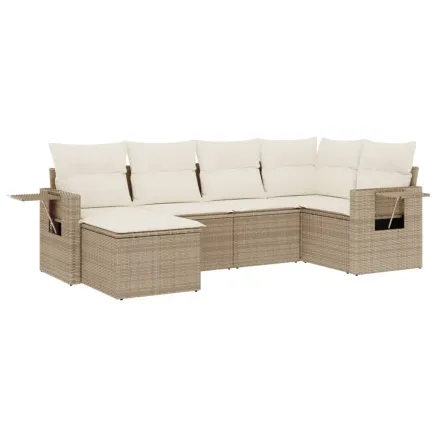 Salon de jardin avec coussins 6 pcs beige résine tressée 2