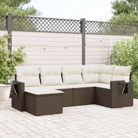 Salon de jardin avec coussins 6 pcs marron résine tressée