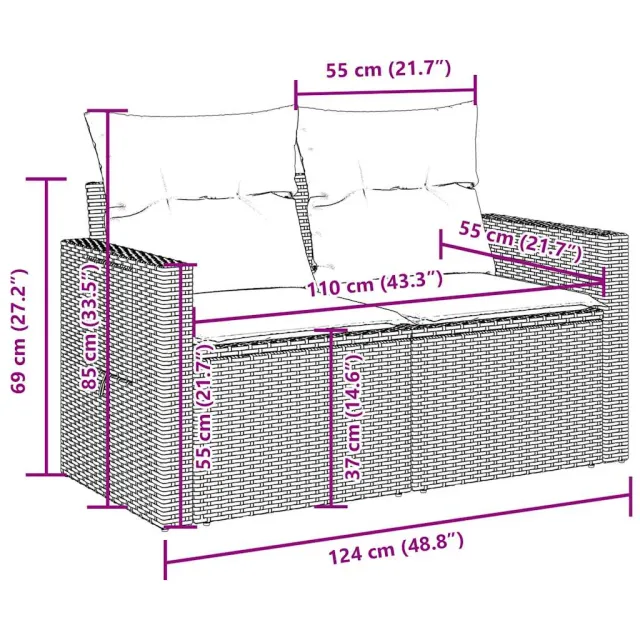 Salon de jardin avec coussins 6 pcs marron résine tressée