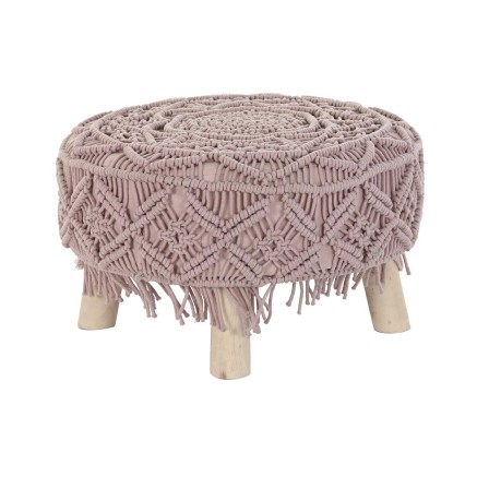 Poggiapiedi DKD Home Decor Naturale Rosa chiaro Legno Boho Macramé 53