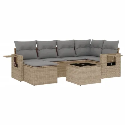 Salon de jardin avec coussins 7 pcs beige résine tressée 2