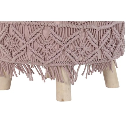 Voetensteun DKD Home Decor Natuurlijk Licht Roze Hout Boho Macramé 53 2