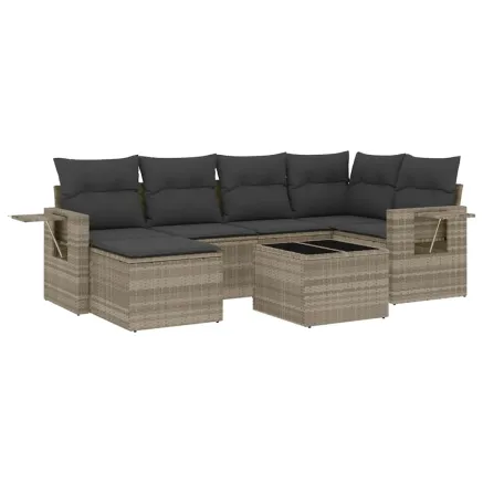Salon de jardin avec coussins 7 pcs gris clair résine tressée 2