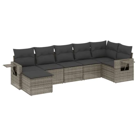 Salon de jardin avec coussins 7 pcs gris résine tressée 2