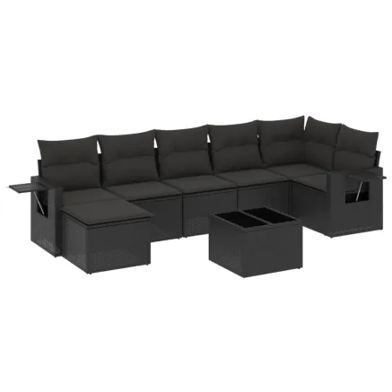Salon de jardin 8 pcs avec coussins noir résine tressée 2