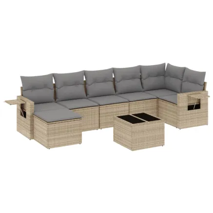 Salon de jardin avec coussins 8 pcs beige résine tressée 2