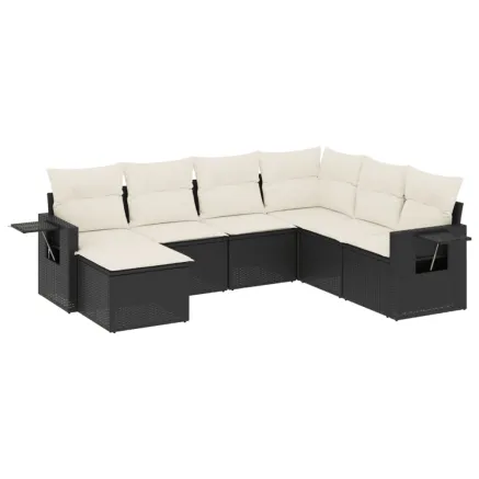 Salon de jardin 7 pcs avec coussins noir résine tressée 2