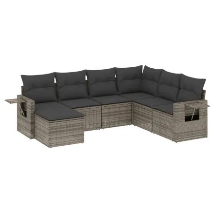 Salon de jardin avec coussins 7 pcs gris résine tressée 2