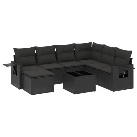 Salon de jardin 8 pcs avec coussins noir résine tressée 2