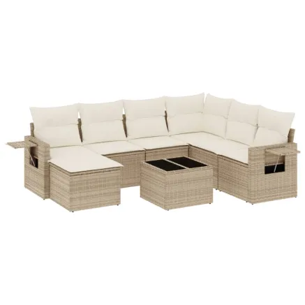 Salon de jardin avec coussins 8 pcs beige résine tressée 2