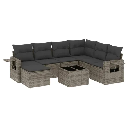 Salon de jardin 8 pcs avec coussins gris résine tressée 2