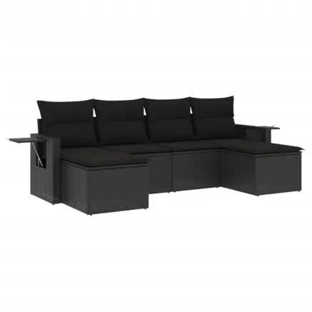 Salon de jardin 6 pcs avec coussins noir résine tressée 2
