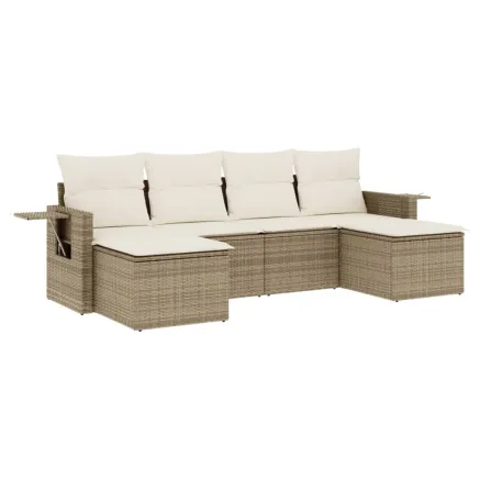 Salon de jardin avec coussins 6 pcs beige résine tressée 2