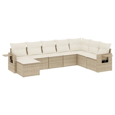 Salon de jardin avec coussins 8 pcs beige résine tressée 2