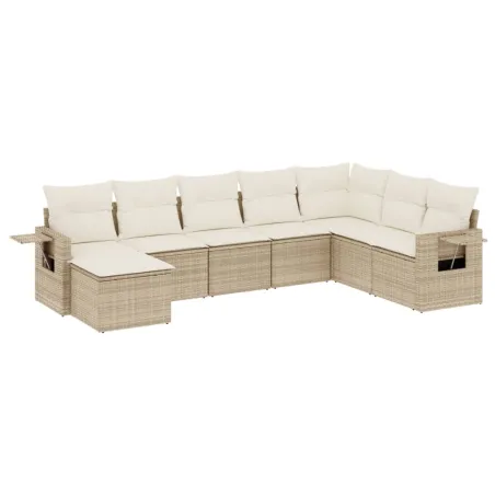 Salon de jardin avec coussins 8 pcs beige résine tressée