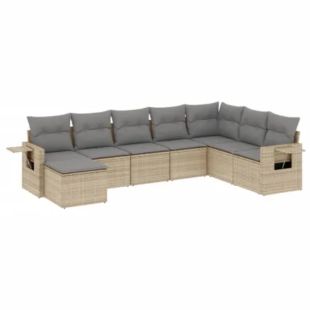Salon de jardin avec coussins 8 pcs beige résine tressée 2