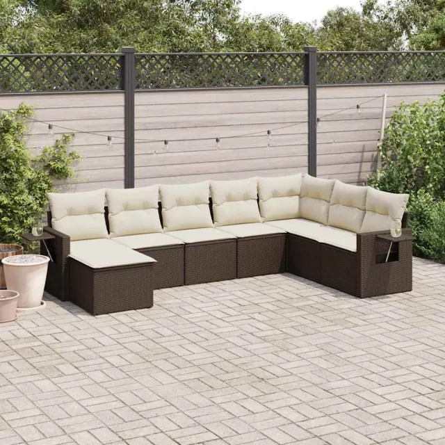 Salon de jardin 8 pcs avec coussins marron résine tressée