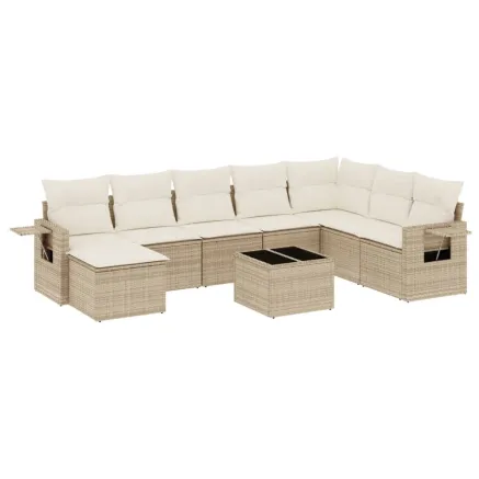 Salon de jardin avec coussins 9 pcs beige résine tressée 2