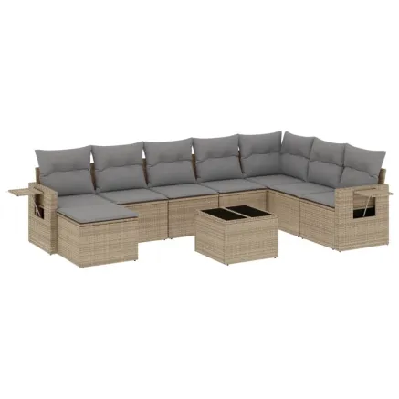Salon de jardin avec coussins 9 pcs beige résine tressée 2