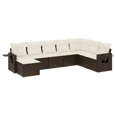 Salon de jardin avec coussins 9 pcs marron résine tressée 2