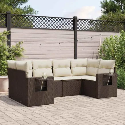Salon de jardin avec coussins 6 pcs marron résine tressée