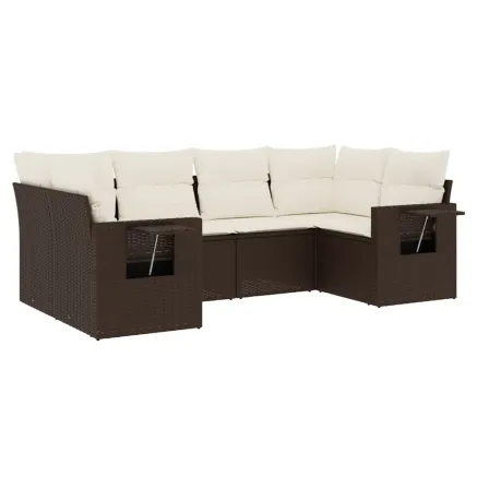Salon de jardin avec coussins 6 pcs marron résine tressée 2