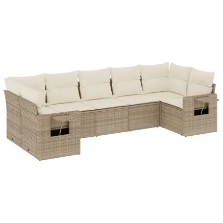 Salon de jardin avec coussins 7 pcs beige résine tressée 2