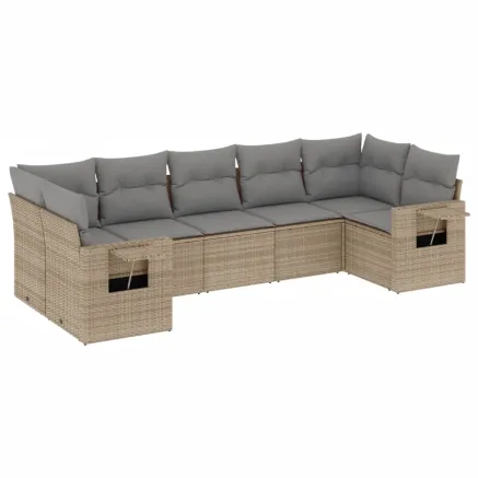 Salon de jardin avec coussins 7 pcs beige résine tressée 2