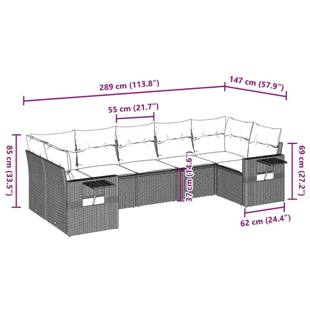 Salon de jardin avec coussins 7 pcs marron résine tressée
