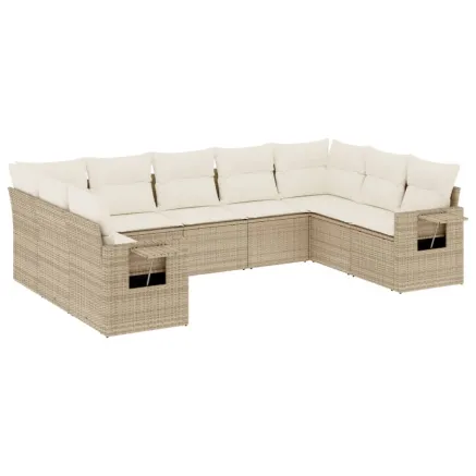 Salon de jardin avec coussins 9 pcs beige résine tressée 2