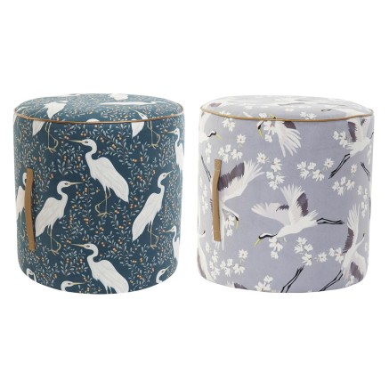 Repose-pied DKD Home Decor Bleu Blanc Vert Bois Velours Oiseau Orienta
