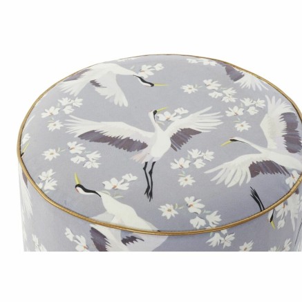 Fußstütze DKD Home Decor Blau Weiß grün Holz Samt Vogel Orientalis 2