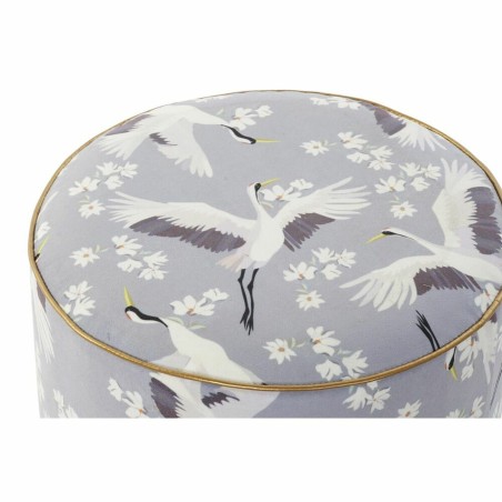 Voetensteun DKD Home Decor Blauw Wit Groen Hout Fluweel Vogel Orientaa