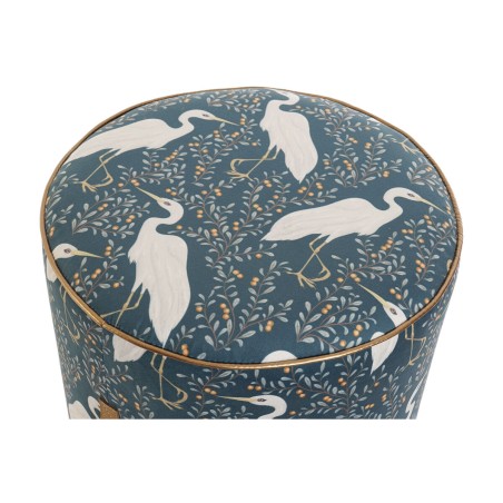 Voetensteun DKD Home Decor Blauw Wit Groen Hout Fluweel Vogel Orientaa