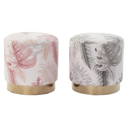 Voetensteun DKD Home Decor Grijs Gouden Hout Polyester Koraal Tropisch