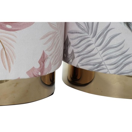 Repose-pied DKD Home Decor Gris Doré Bois Polyester Corail Tropical F 2