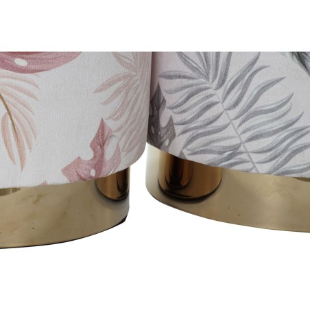 Repose-pied DKD Home Decor Gris Doré Bois Polyester Corail Tropical F