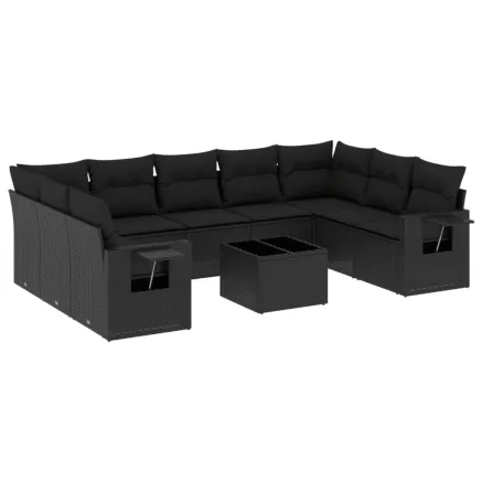 Salon de jardin 10 pcs avec coussins noir résine tressée 2