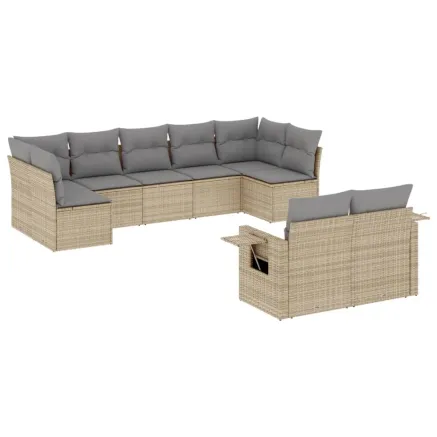 Salon de jardin avec coussins 9 pcs beige résine tressée 2