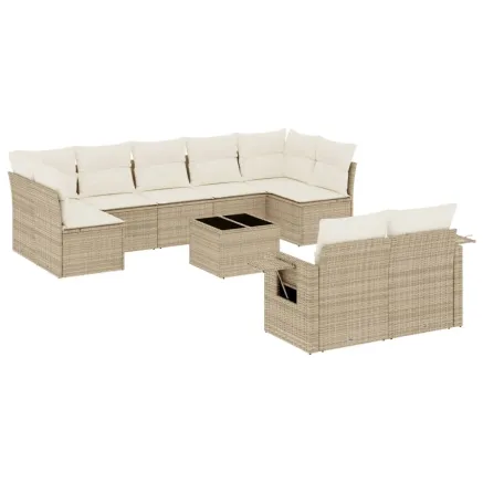 Salon de jardin avec coussins 10 pcs beige résine tressée 2