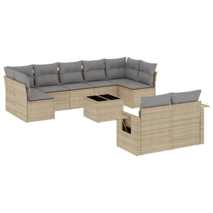 Salon de jardin avec coussins 10 pcs beige résine tressée 2